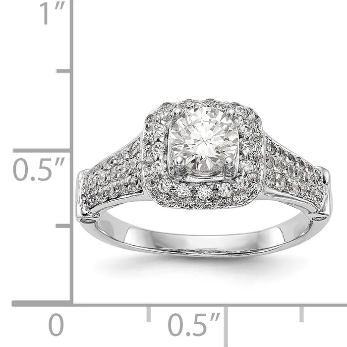 Goldiacom Rings 14K White Gold Simulated Diamond Halo Engagement Ring