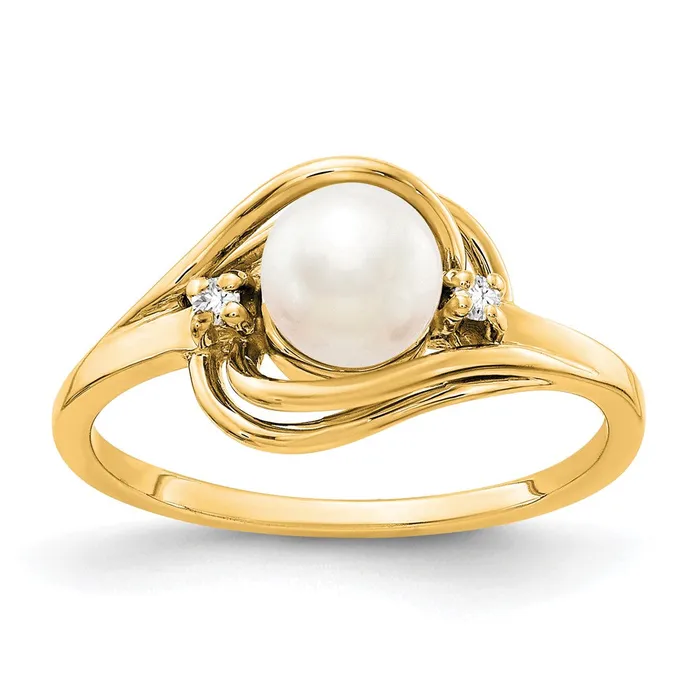 Goldiacom Rings 14K Yellow Gold 55mm FW Cultured Pearl VS Real Diamond ring Goldiacom Rings 14K Yellow Gold 55mm FW Cultured Pearl VS Real Diamond ring