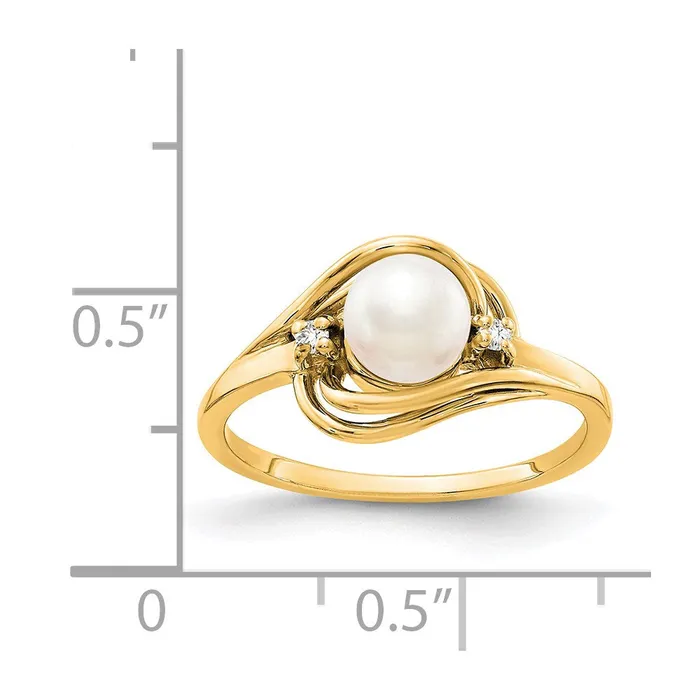 Goldiacom Rings 14K Yellow Gold 55mm FW Cultured Pearl VS Real Diamond ring