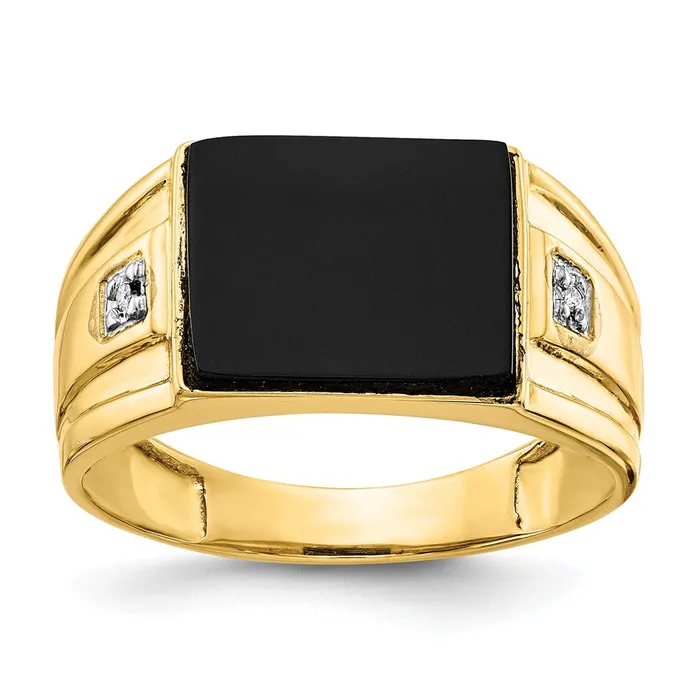 Goldiacom Rings 14K Yellow Gold Mens Real Diamond and Black Onyx Signet Ring Goldiacom Rings 14K Yellow Gold Mens Real Diamond and Black Onyx Signet Ring