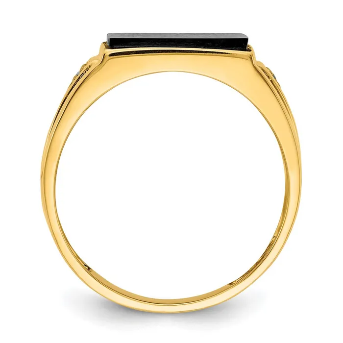 Goldiacom Rings 14K Yellow Gold Mens Real Diamond and Black Onyx Signet Ring