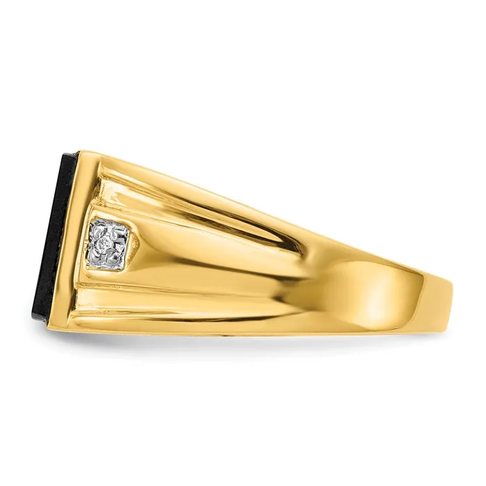 Goldiacom Rings 14K Yellow Gold Mens Real Diamond and Black Onyx Signet Ring
