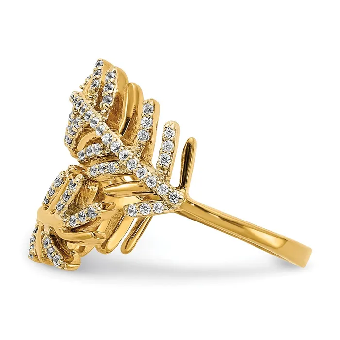 Goldiacom Rings 14K Yellow Gold Real Diamond Fancy Feather Ring