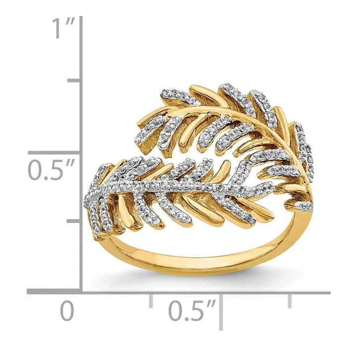 Goldiacom Rings 14K Yellow Gold Real Diamond Fancy Feather Ring