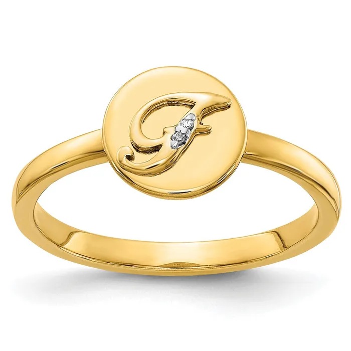 Goldiacom Rings 14k Yellow Gold Real Diamond Initial F Ring