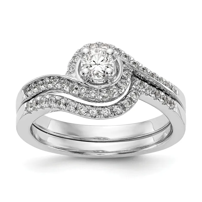 Goldiacom Rings 34 Ct Natural Diamond ByPass Style Bridal Engagement Ring Set 14K White Gold