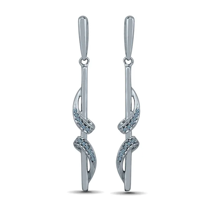 Goldia Earrings 007 CT TW Diamond Ribbon Overlay Stick Drop Earrings in 10K White Gold Goldia Earrings 007 CT TW Diamond Ribbon Overlay Stick Drop Earrings in 10K White Gold