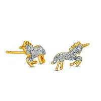 Goldia Earrings 01 CT TW Bowing Unicorn Stud Earrings in Sterling Silver and 14K Gold Plate Goldia Earrings 01 CT TW Bowing Unicorn Stud Earrings in Sterling Silver and 14K Gold Plate