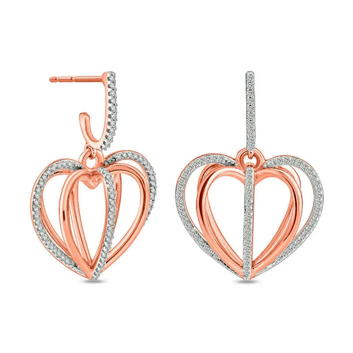 Goldia Earrings 025 CT TW Diamond Layered Orbit Heart JDrop Earrings in 10K Rose Gold Goldia Earrings 025 CT TW Diamond Layered Orbit Heart JDrop Earrings in 10K Rose Gold
