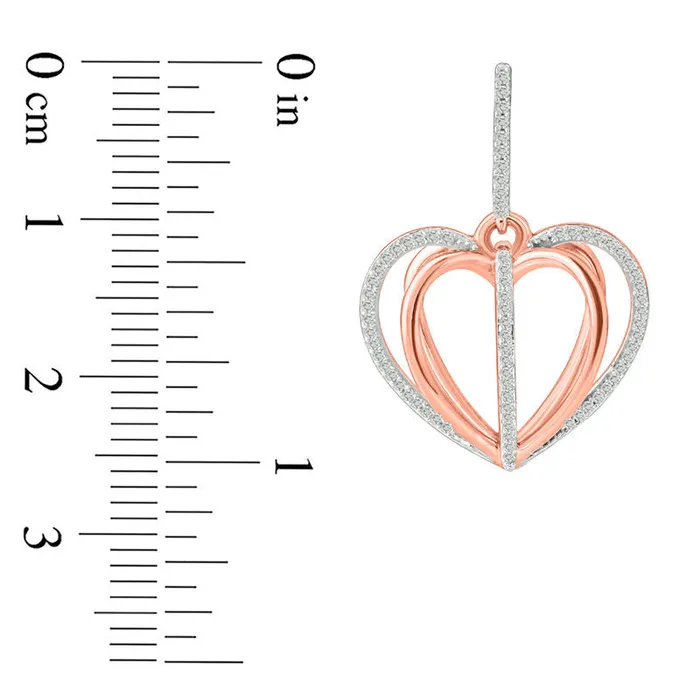 Goldia Earrings 025 CT TW Diamond Layered Orbit Heart JDrop Earrings in 10K Rose Gold