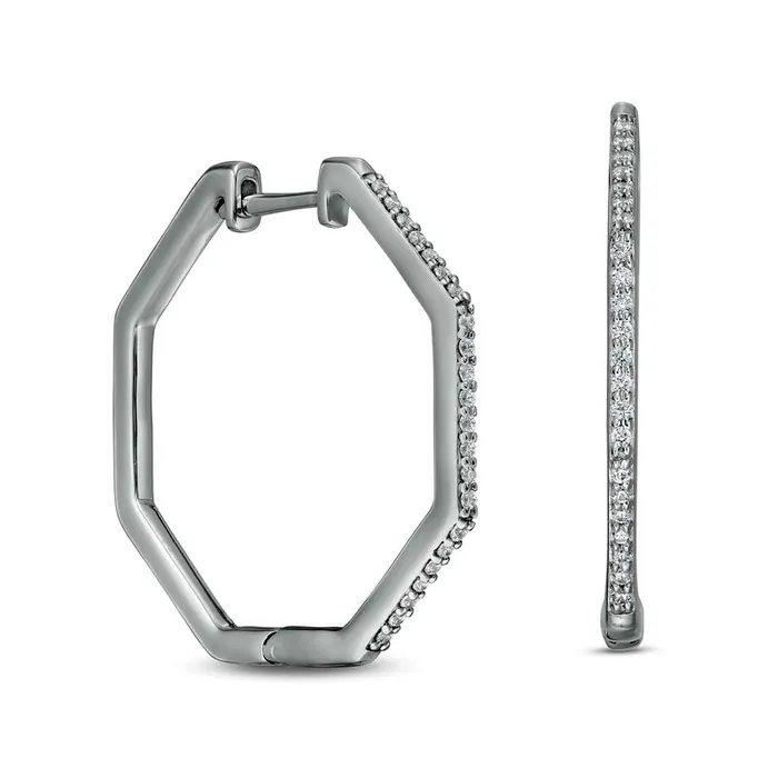 Goldia Earrings 025 CT TW Diamond Octagonal Hoop Earrings in Sterling Silver Goldia Earrings 025 CT TW Diamond Octagonal Hoop Earrings in Sterling Silver