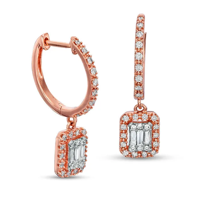 Goldia Earrings 05 CT TW Composite Diamond Rectangular Frame Hoop Drop Earrings in 10K Rose Gold Goldia Earrings 05 CT TW Composite Diamond Rectangular Frame Hoop Drop Earrings in 10K Rose Gold