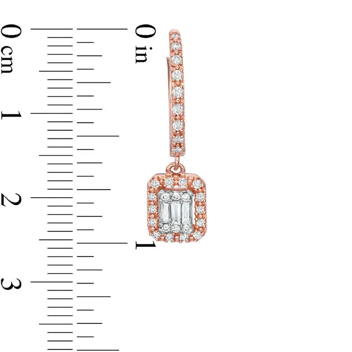 Goldia Earrings 05 CT TW Composite Diamond Rectangular Frame Hoop Drop Earrings in 10K Rose Gold