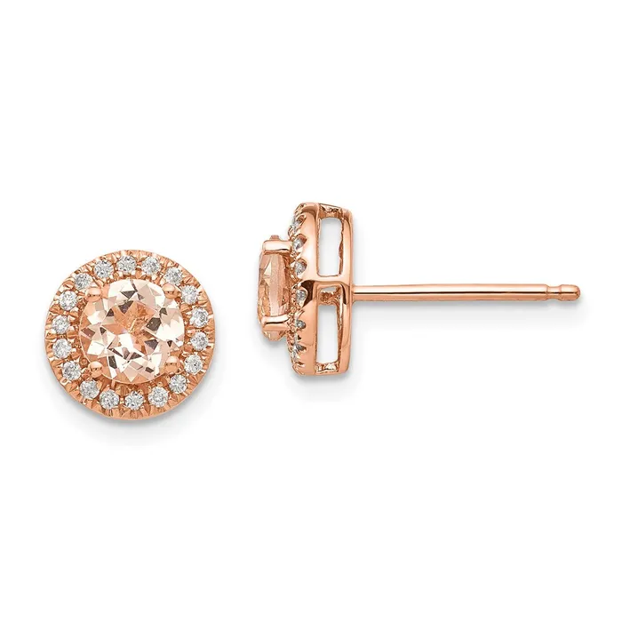 Goldia Earrings 14k Rose Gold Round Morganite u0026 Real Diamond Halo Earrings Goldia Earrings 14k Rose Gold Round Morganite u0026 Real Diamond Halo Earrings
