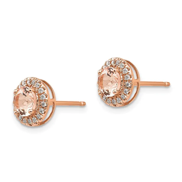 Goldia Earrings 14k Rose Gold Round Morganite u0026 Real Diamond Halo Earrings