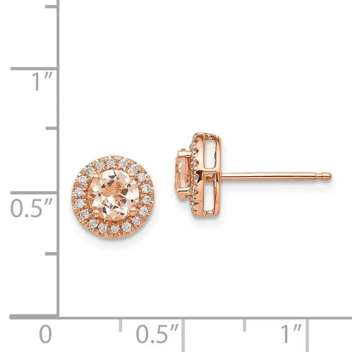 Goldia Earrings 14k Rose Gold Round Morganite u0026 Real Diamond Halo Earrings