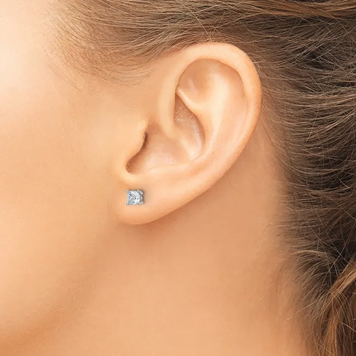 Goldia Earrings 14k White Gold 1 ctw Lab Grown Diamond VSSI G Cushion 4 Prong Heavy Wt Stud Earrings