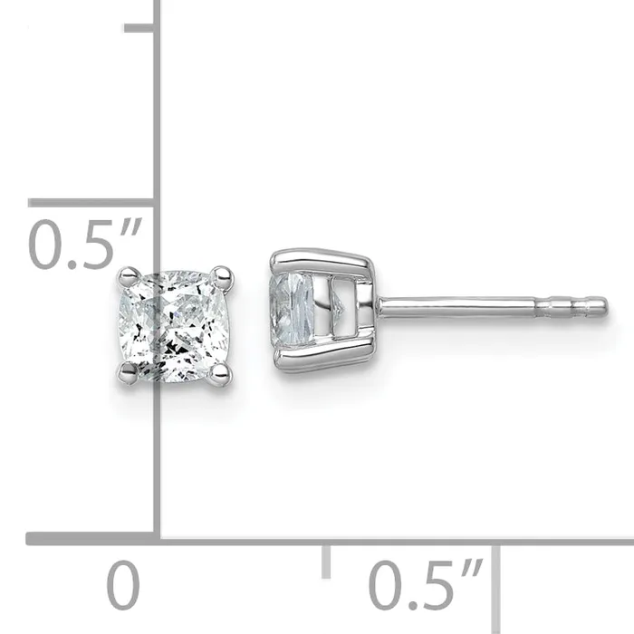 Goldia Earrings 14k White Gold 1 ctw Lab Grown Diamond VSSI G Cushion 4 Prong Heavy Wt Stud Earrings