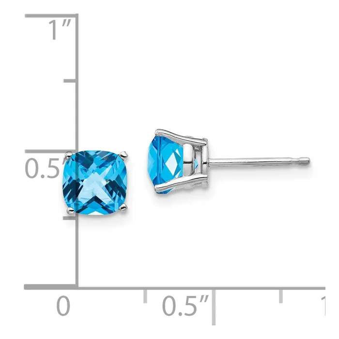 Goldia Earrings 14k White Gold 6x6mm Cushion Blue Topaz Checker Earring