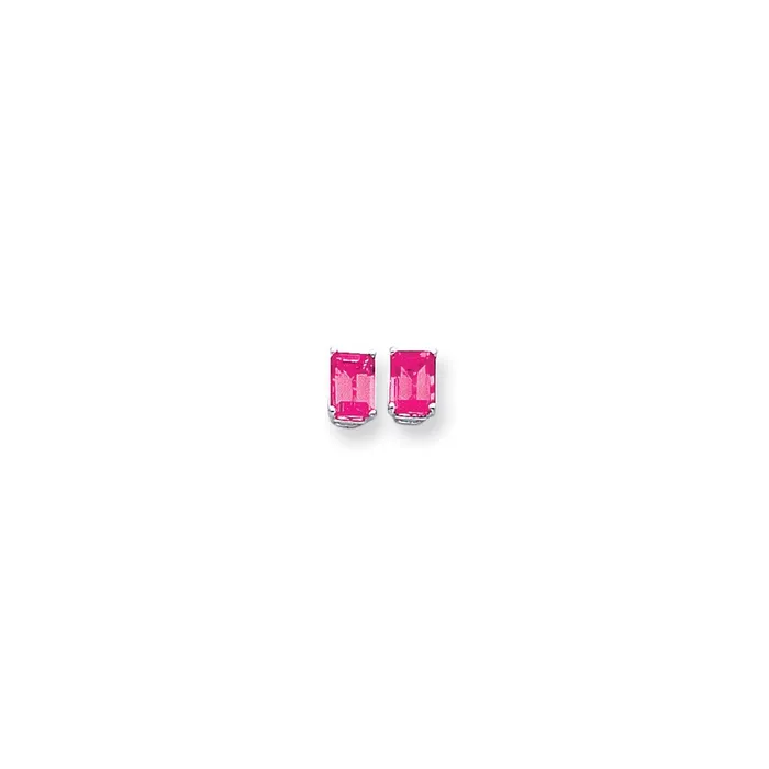 Goldia Earrings 14k White Gold 7x5mm Emerald Cut Pink Tourmaline earring