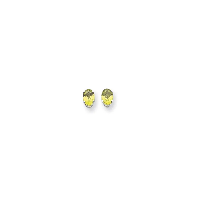 Goldia Earrings 14k White Gold 7x5mm Oval Peridot Checker Earrings