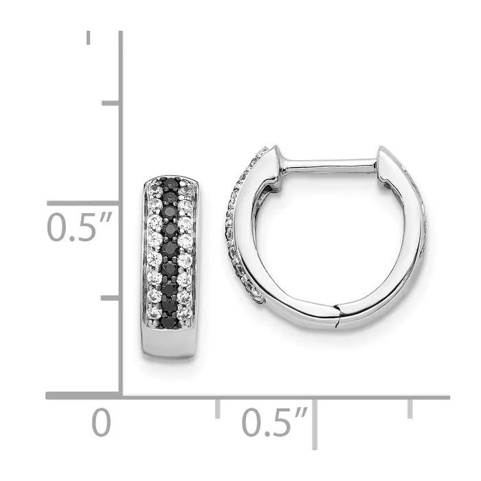 Goldia Earrings 14k White Gold Black and White Real Diamond Hinged Hoop Earrings