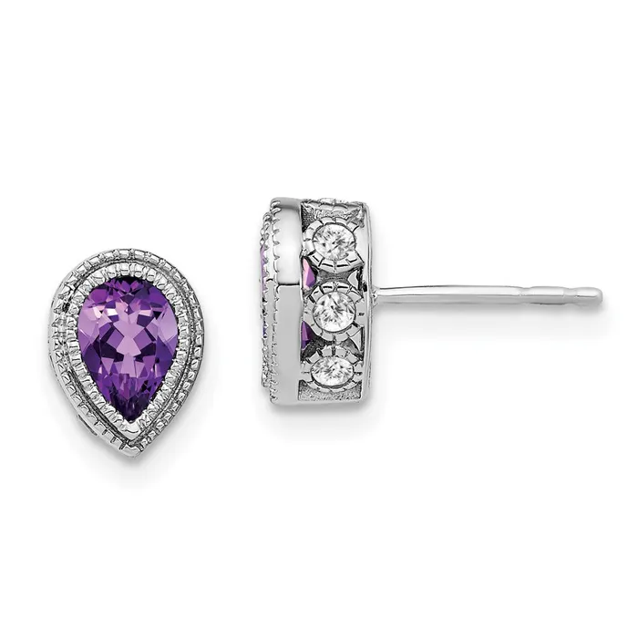 Goldia Earrings 14k White Gold Pear Amethyst and Real Diamond Earrings