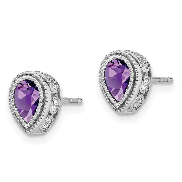 Goldia Earrings 14k White Gold Pear Amethyst and Real Diamond Earrings