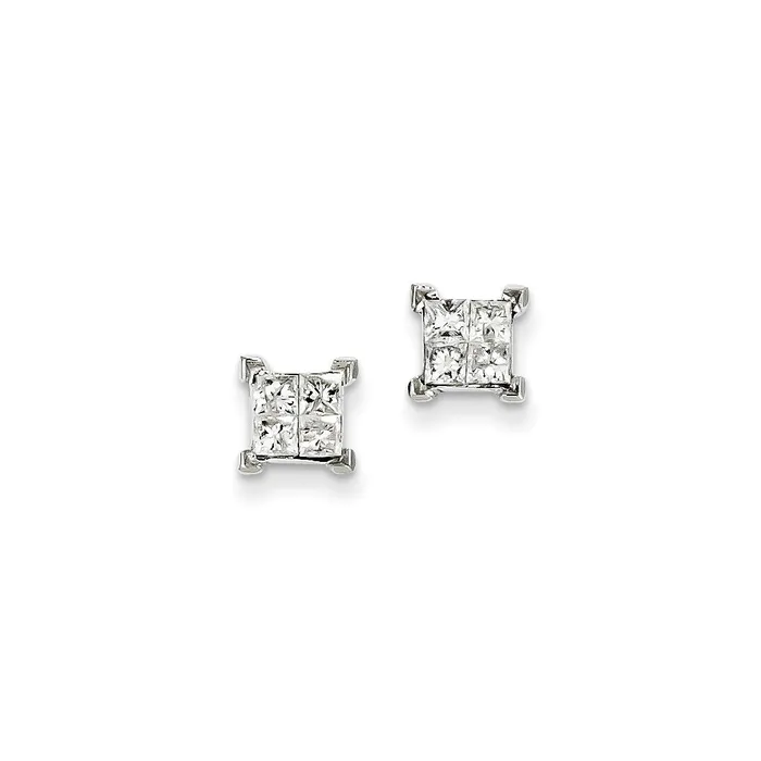 Goldia Earrings 14k White Gold Princess Real Diamond Screwback Earrings