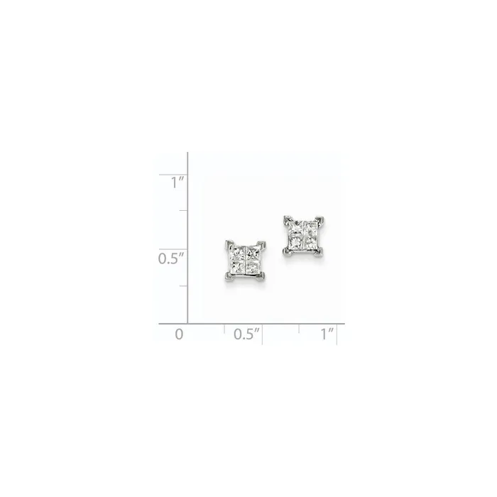 Goldia Earrings 14k White Gold Princess Real Diamond Screwback Earrings