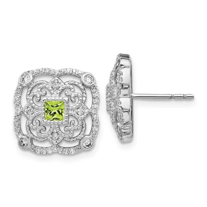 Goldia Earrings 14k White Gold Real Diamond Peridot Fancy Earrings