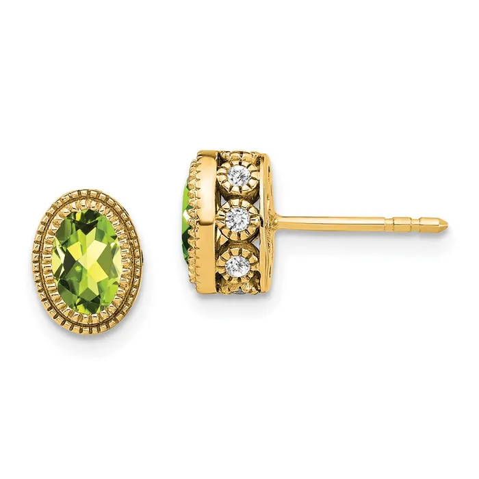 Goldia Earrings 14k Yellow Gold Oval Peridot and Real Diamond Earrings