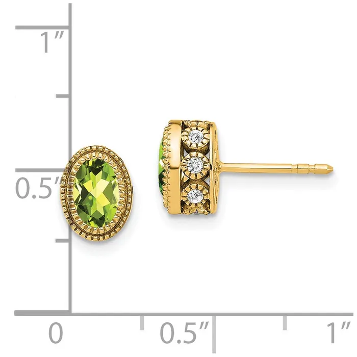 Goldia Earrings 14k Yellow Gold Oval Peridot and Real Diamond Earrings