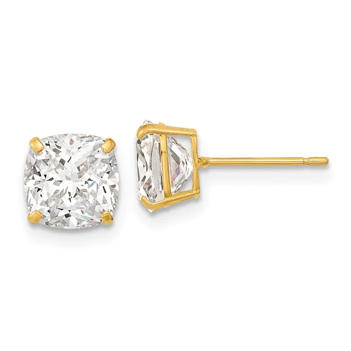 Goldia Earrings 14k Yellow Gold Polished 7x7 Cushion Cut CZ Studs Post Earrings Goldia Earrings 14k Yellow Gold Polished 7x7 Cushion Cut CZ Studs Post Earrings
