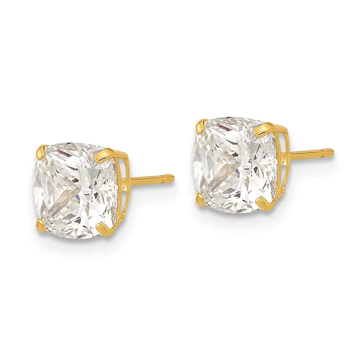 Goldia Earrings 14k Yellow Gold Polished 7x7 Cushion Cut CZ Studs Post Earrings