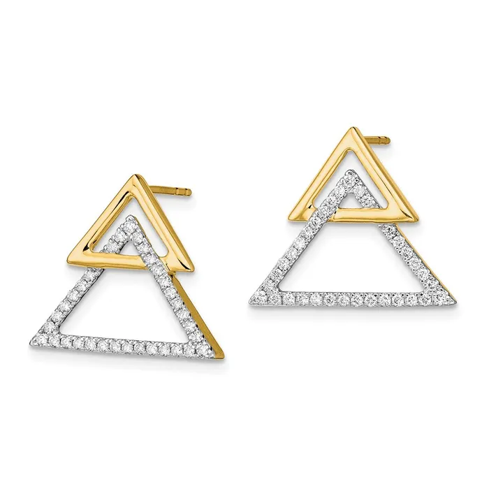 Goldia Earrings 14k Yellow Gold Polished Double Triangle Real Diamond Post Earrings