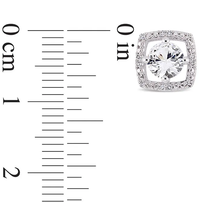 Goldia Earrings 50mm LabCreated White Sapphire and 007 CT TW Diamond Cushion Frame Stud Earrings in 10K White Gold Goldia Earrings 50mm LabCreated White Sapphire and 007 CT TW Diamond Cushion Frame Stud Earrings in 10K White Gold