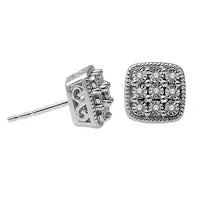 Goldia Earrings Diamond Accent Rope Square Frame Cluster Stud Earrings in Sterling Silver Goldia Earrings Diamond Accent Rope Square Frame Cluster Stud Earrings in Sterling Silver