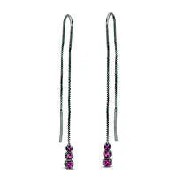 Goldia Earrings LabCreated Pink Sapphire Three Stone Threader Earrings in Sterling Silver Goldia Earrings LabCreated Pink Sapphire Three Stone Threader Earrings in Sterling Silver