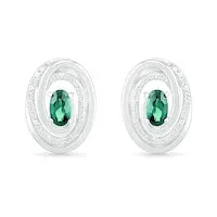 Goldia Earrings Oval LabCreated Emerald and 007 CT TW Diamond Beaded Open Swirl Frame Stud Earrings in Sterling Silver Goldia Earrings Oval LabCreated Emerald and 007 CT TW Diamond Beaded Open Swirl Frame Stud Earrings in Sterling Silver