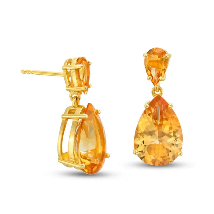 Goldia Earrings PearShaped Citrine Double Teardrop Earrings in Sterling Silver with 10K Gold Plate Goldia Earrings PearShaped Citrine Double Teardrop Earrings in Sterling Silver with 10K Gold Plate