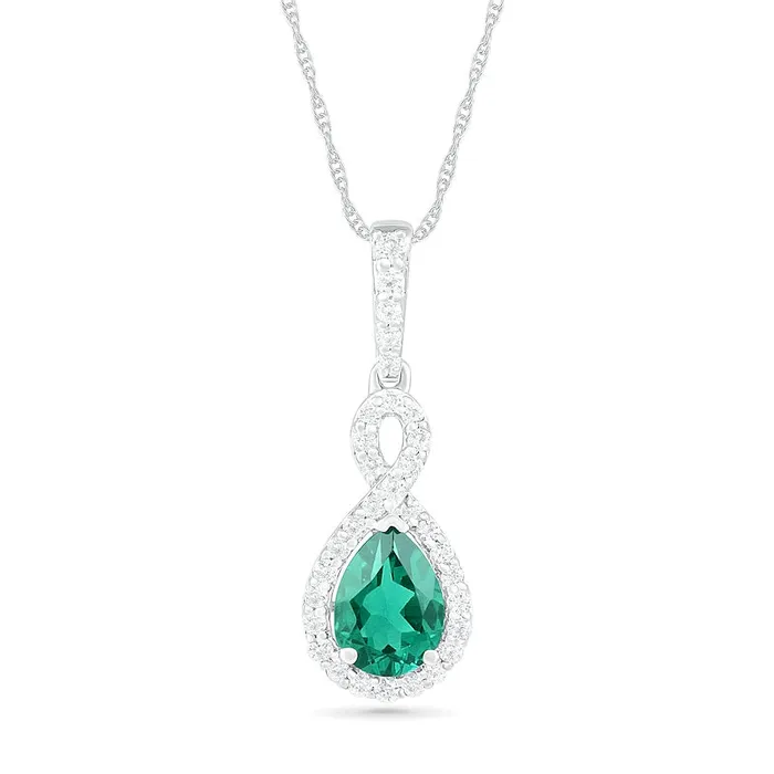 Goldia Earrings PearShaped LabCreated Emerald and White Sapphire Infinity Drop Pendant in Sterling Silver