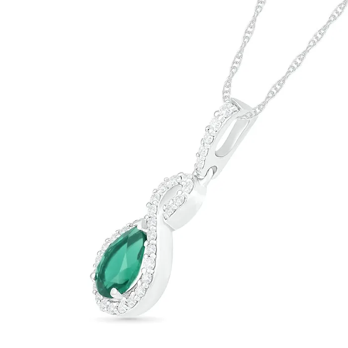 Goldia Earrings PearShaped LabCreated Emerald and White Sapphire Infinity Drop Pendant in Sterling Silver Goldia Earrings PearShaped LabCreated Emerald and White Sapphire Infinity Drop Pendant in Sterling Silver