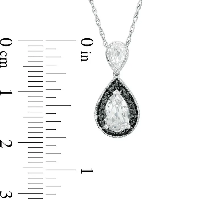 Goldia Earrings PearShaped LabCreated White Sapphire and 01 CT TW Enhanced Black Diamond Frame Drop Pendant in Sterling Silver Goldia Earrings PearShaped LabCreated White Sapphire and 01 CT TW Enhanced Black Diamond Frame Drop Pendant in Sterling Silver