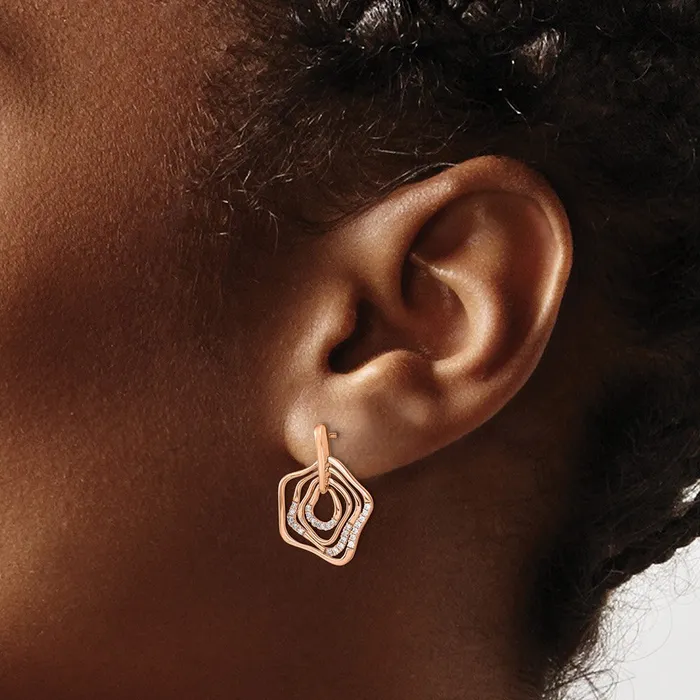 Goldia Earrings Solid 14k Rose Gold Polished Simulated CZ Fancy Swirl Post Earrings