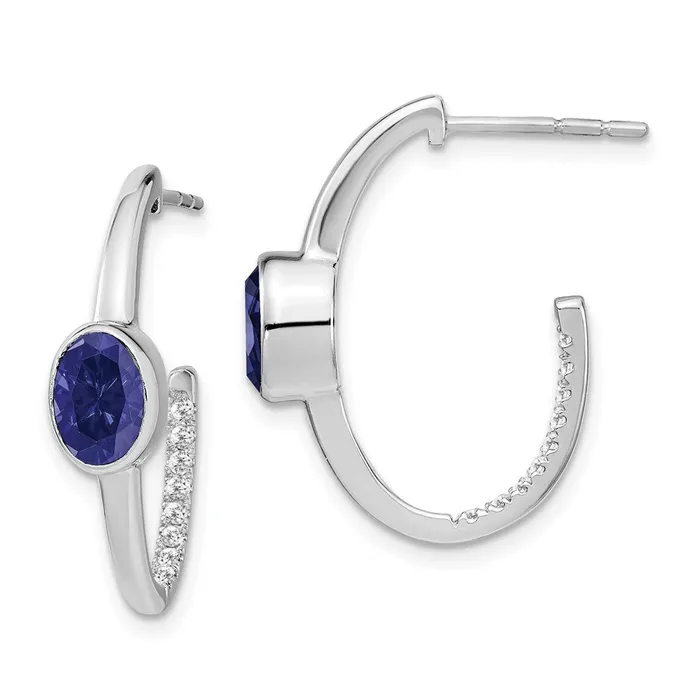 Goldia Earrings Solid 14k White Gold Oval Created Simulated Sapphire and CZ JHoop Earrings Goldia Earrings Solid 14k White Gold Oval Created Simulated Sapphire and CZ JHoop Earrings