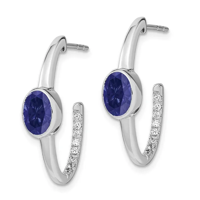 Goldia Earrings Solid 14k White Gold Oval Created Simulated Sapphire and CZ JHoop Earrings Goldia Earrings Solid 14k White Gold Oval Created Simulated Sapphire and CZ JHoop Earrings