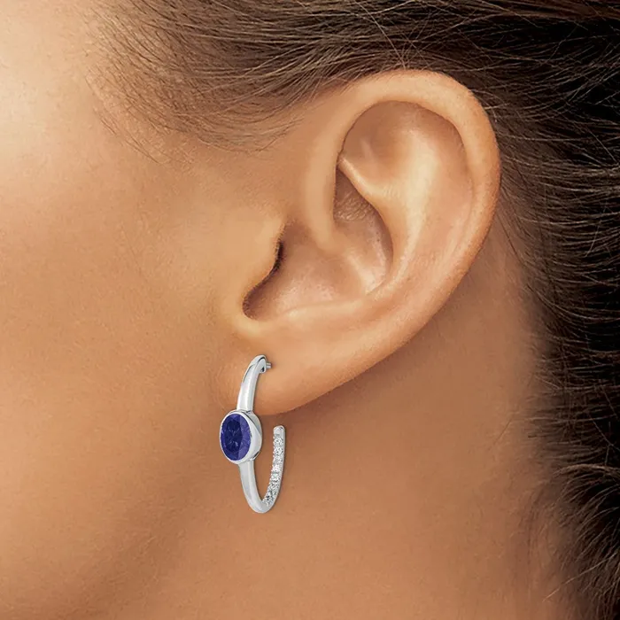Goldia Earrings Solid 14k White Gold Oval Created Simulated Sapphire and CZ JHoop Earrings Goldia Earrings Solid 14k White Gold Oval Created Simulated Sapphire and CZ JHoop Earrings