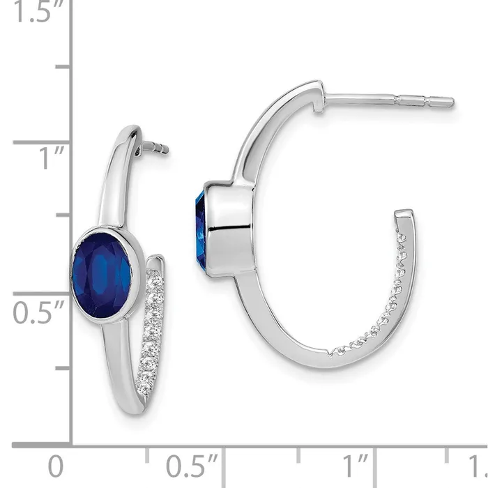 Goldia Earrings Solid 14k White Gold Oval Created Simulated Sapphire and CZ JHoop Earrings Goldia Earrings Solid 14k White Gold Oval Created Simulated Sapphire and CZ JHoop Earrings