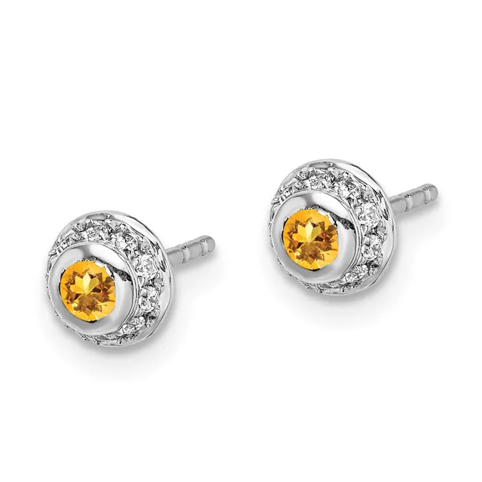 Goldia Earrings Solid 14k White Gold Simulated CZ and Cabochon Citrine Earrings Goldia Earrings Solid 14k White Gold Simulated CZ and Cabochon Citrine Earrings
